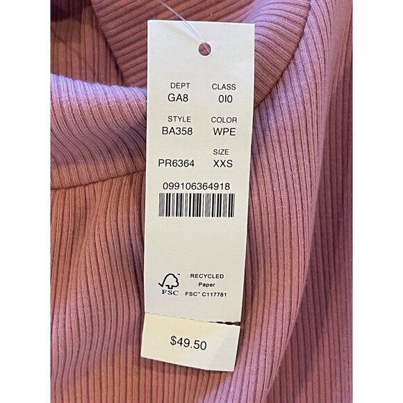 J Crew Pink Cotton Blend Ribbed Wide Cuffed Mock‎ Neck Top Size XXS - Picture 7 of 9